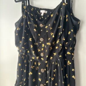 LC Lauren Conrad Black Midi Dress with Gold Floral Print